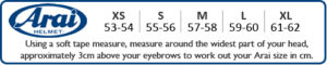 Arai Motorcycle Helmet Size Chart