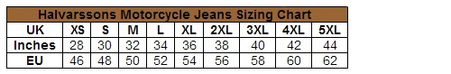 Halvarssons Rider Leather Motorcycle Jeans Size Chart