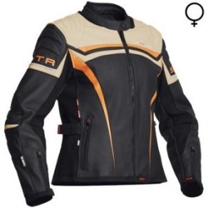 Lindstrands Cam Lady Leather Motorcycle Jacket Black Orange Beige