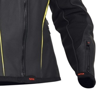 Lindstrands Cam Lady Leather Motorcycle Jacket Black Yellow Silver