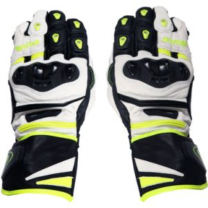 Weise Lancer Leather Motorcycle Gloves Black White Neon