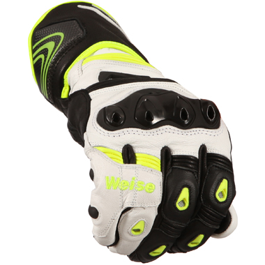 Weise Lancer Leather Motorcycle Gloves Black White Neon