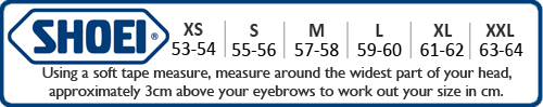 Shoei Motorcycle Helmet Size Chart