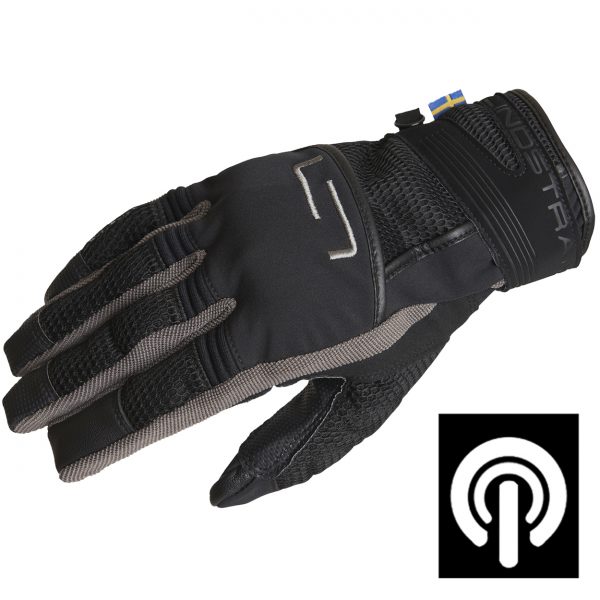 Lindstrands Nyhusen Short Textile Motorcycle Gloves Black Grey