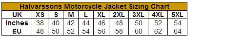 Halvarssons Racken Waterproof Leather Motorcycle Jacket size chart