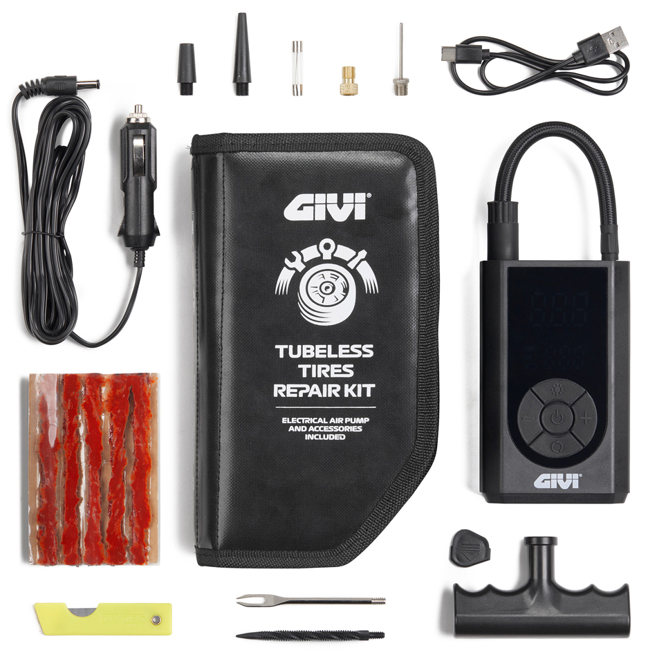 Givi S451 Motorcycle Tubeless Tyre Repair Kit with Compressor